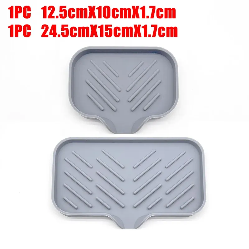 Plateau en silicone pour évier de cuisine avec bonde, porte-éponge et savon, organisateur de comptoir avec brosse à récurer, lot de 2 8