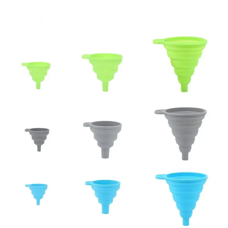 Lot de 3 entonnoirs pliables en silicone : mini entonnoir portable pour la cuisine, l'huile et le vin, et entonnoir automatique pour vidange d'huile moteur 4