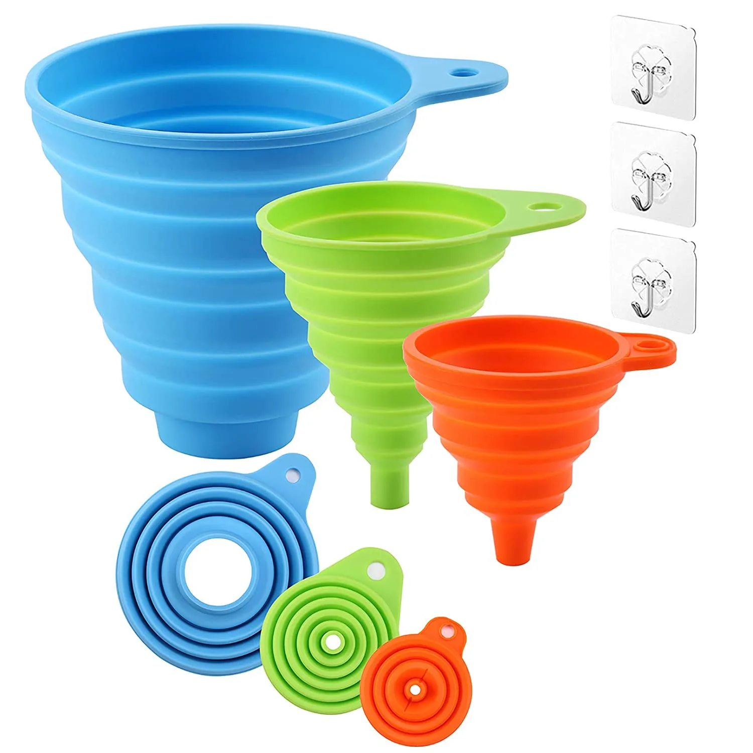Lot de trois entonnoirs pliables en silicone