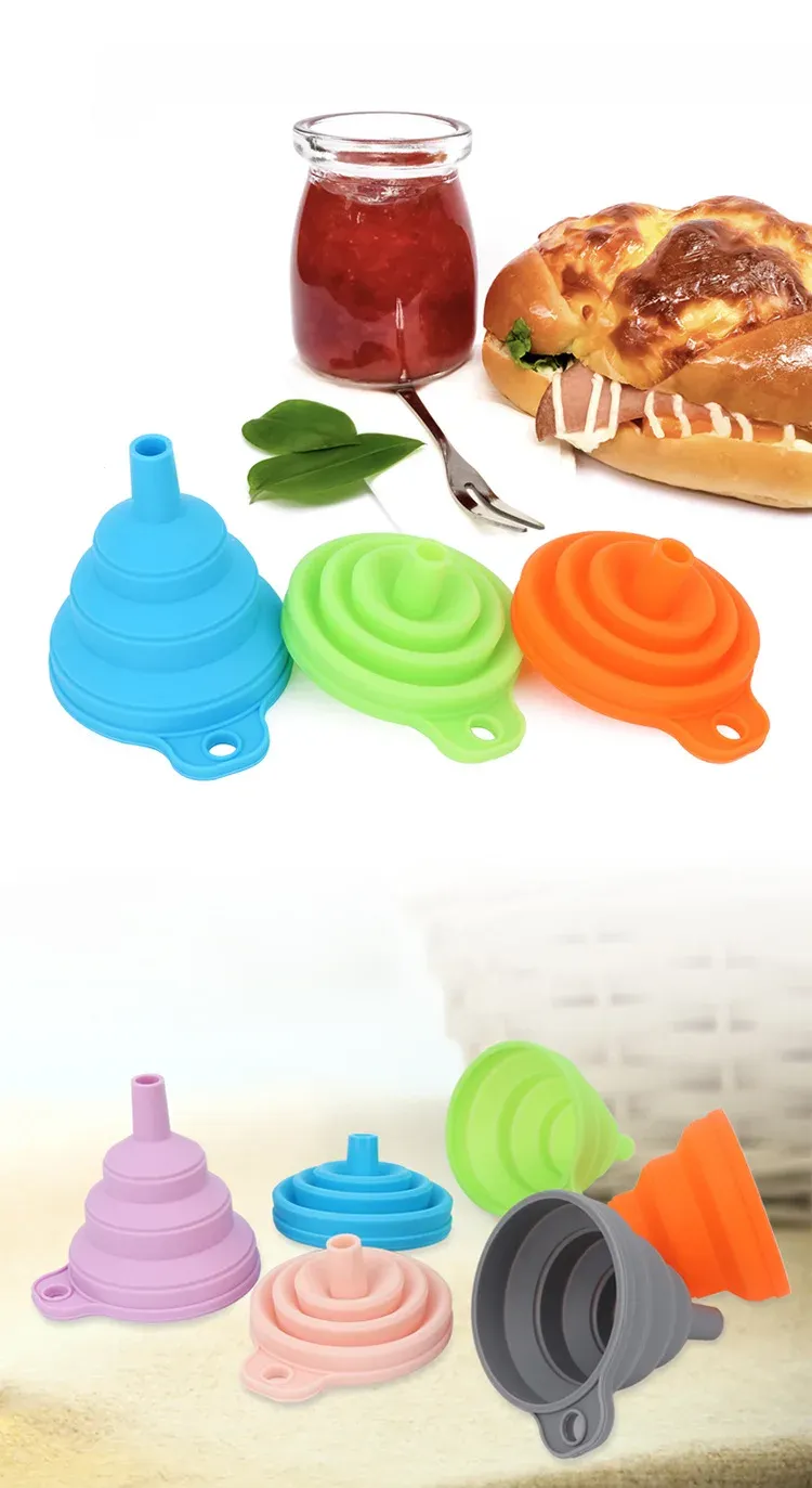 Entonnoir pliable en silicone, vue d'ensemble