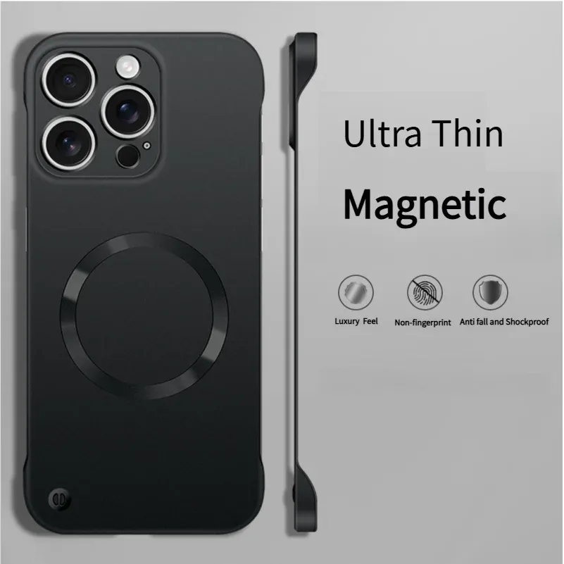 Coque magnétique MagSafe ultra-fine en PC à finition métallisée pour iPhone 18, 17, Air, 16, 15, 14, 13, 12, Pro, Pro Max et Plus, design sans cadre - Image 1
