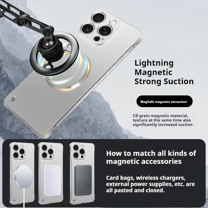 Coque magnétique MagSafe ultra-fine en PC à finition métallisée pour iPhone 18, 17, Air, 16, 15, 14, 13, 12, Pro, Pro Max et Plus, design sans cadre 3