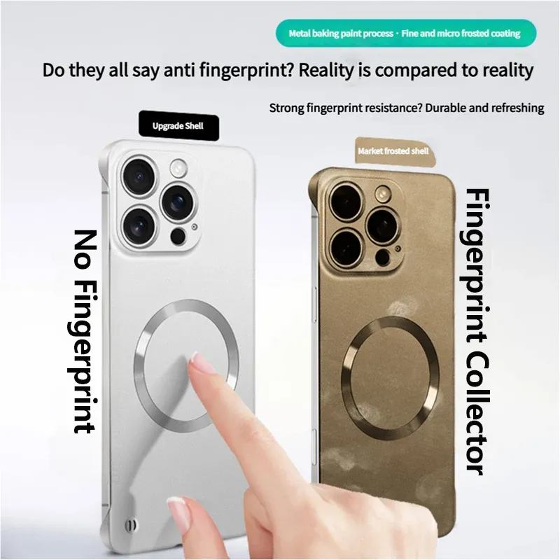 Coque magnétique MagSafe ultra-fine en PC à finition métallisée pour iPhone 18, 17, Air, 16, 15, 14, 13, 12, Pro, Pro Max et Plus, design sans cadre 4