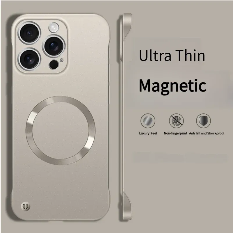 Coque magnétique MagSafe ultra-fine en PC à finition métallisée pour iPhone 18, 17, Air, 16, 15, 14, 13, 12, Pro, Pro Max et Plus, design sans cadre 12