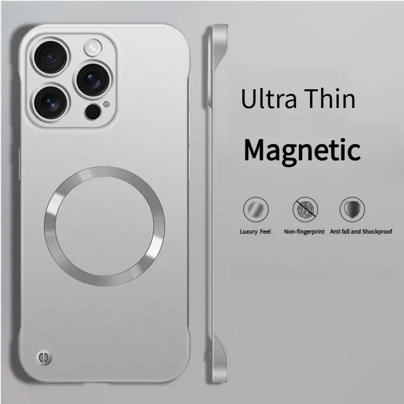 Coque magnétique MagSafe ultra-fine en PC à finition métallisée pour iPhone 18, 17, Air, 16, 15, 14, 13, 12, Pro, Pro Max et Plus, design sans cadre 9