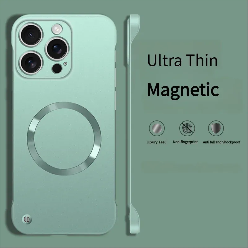 Coque magnétique MagSafe ultra-fine en PC à finition métallisée pour iPhone 18, 17, Air, 16, 15, 14, 13, 12, Pro, Pro Max et Plus, design sans cadre 8