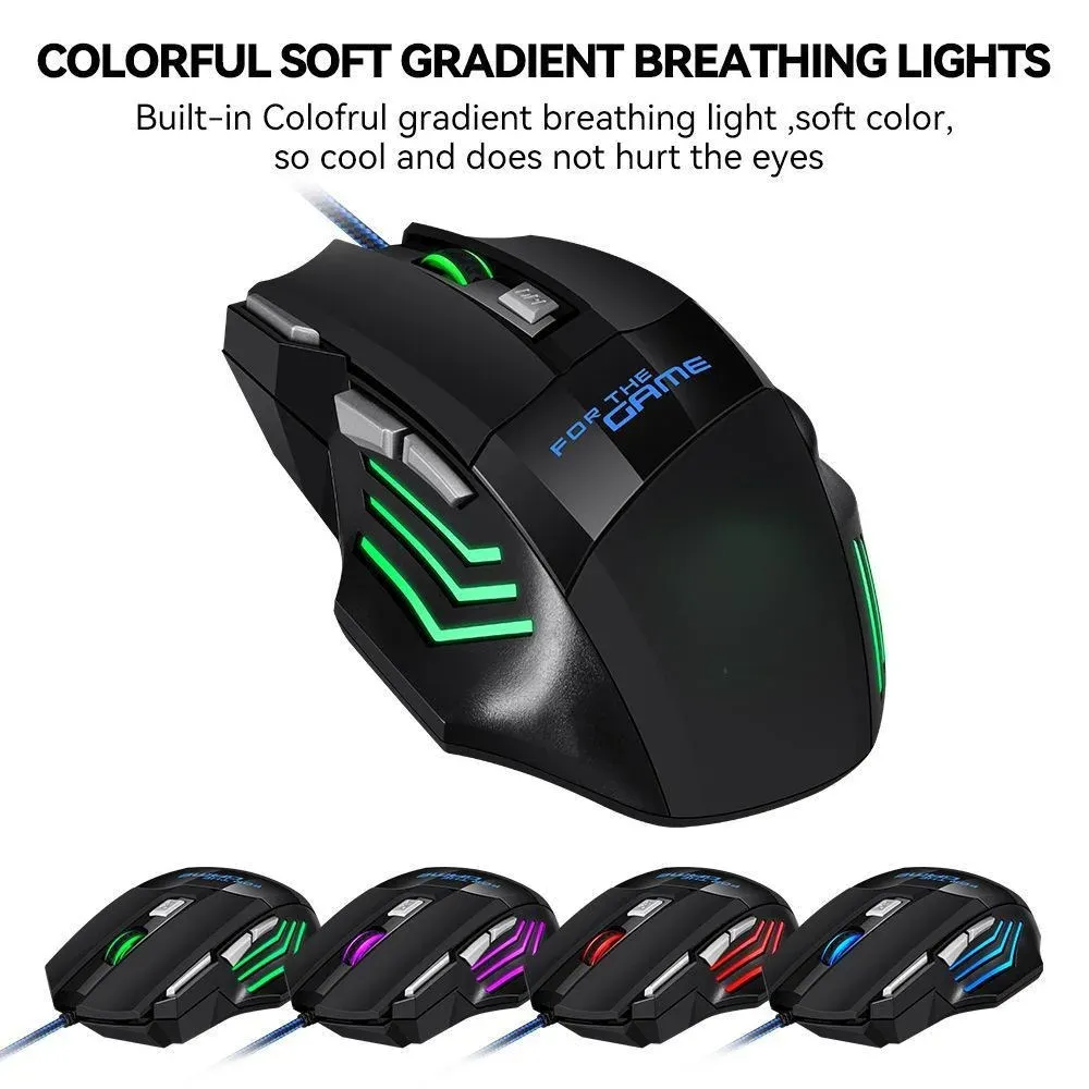 Souris de jeu filaire USB ergonomique RVB rétroéclairée, 7 boutons, pour ordinateur portable et PC gamer 2