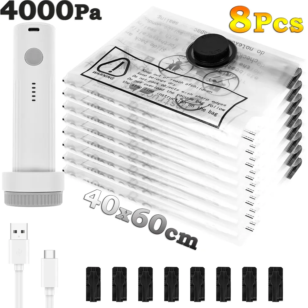 Sacs de rangement sous vide avec pompe électrique USB, lot de 8, compression rapide, double fermeture éclair, sacs de compression à triple joint pour bagages - Image 1