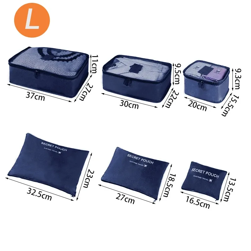 Set de 6 Organisateurs de Voyage Grand Format pour Valise, Rangement Vêtements, Chaussures et Trousse de Maquillage 18
