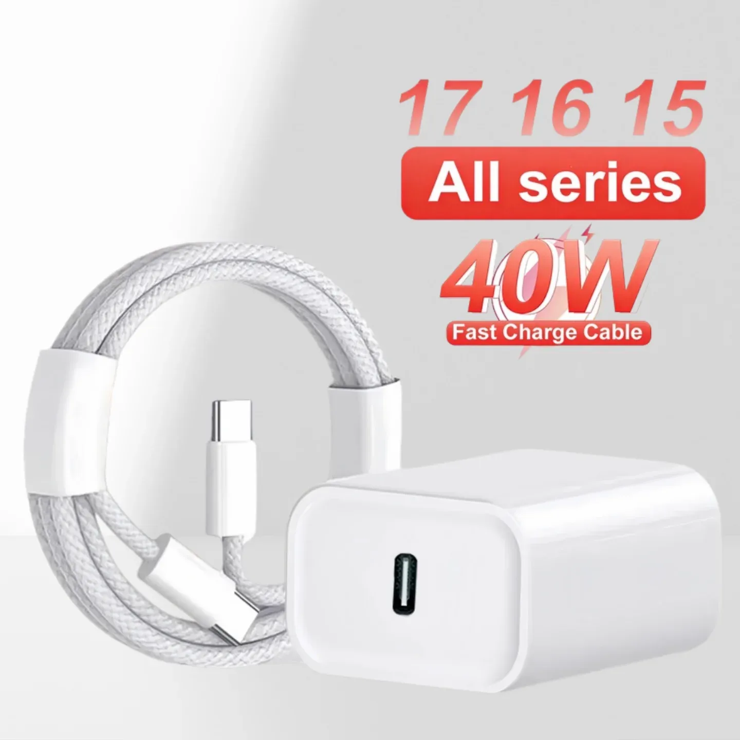 Ensemble chargeur rapide 40 W USB-C avec câble de données tressé Type-C pour iPhone 16, 15 Pro Max, Plus et iPad 1
