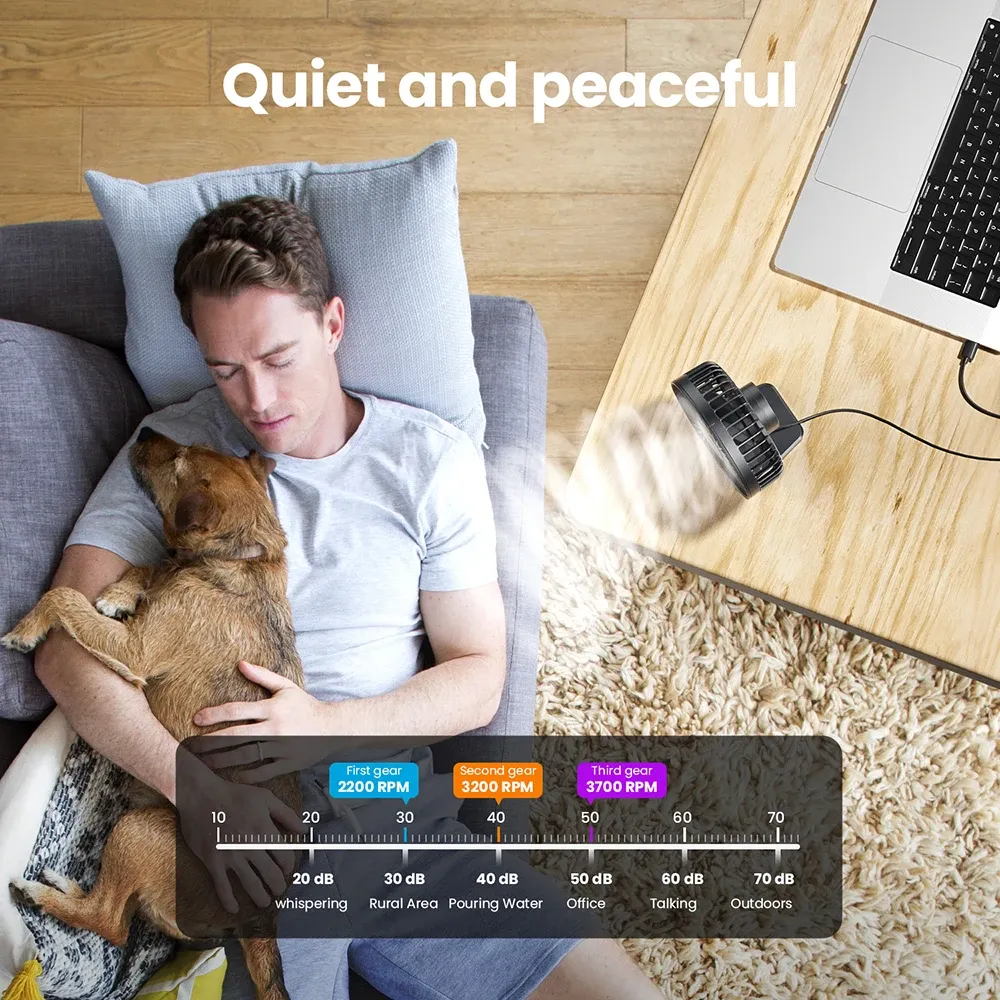 Mini ventilateur de bureau USB portable GAIATOP, silencieux, à trois vitesses, idéal pour le bureau et la maison 3