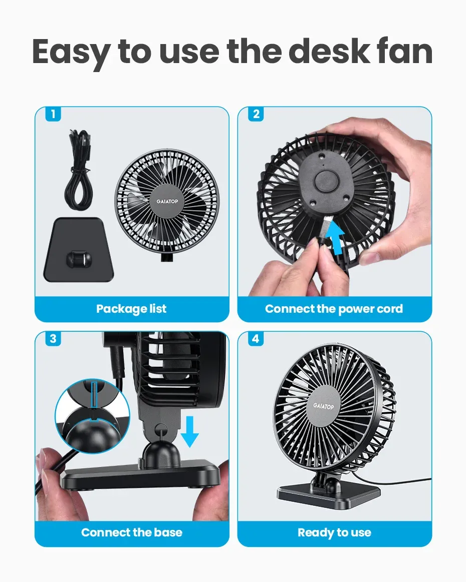 Mini ventilateur USB GAIATOP, ambiance bureau