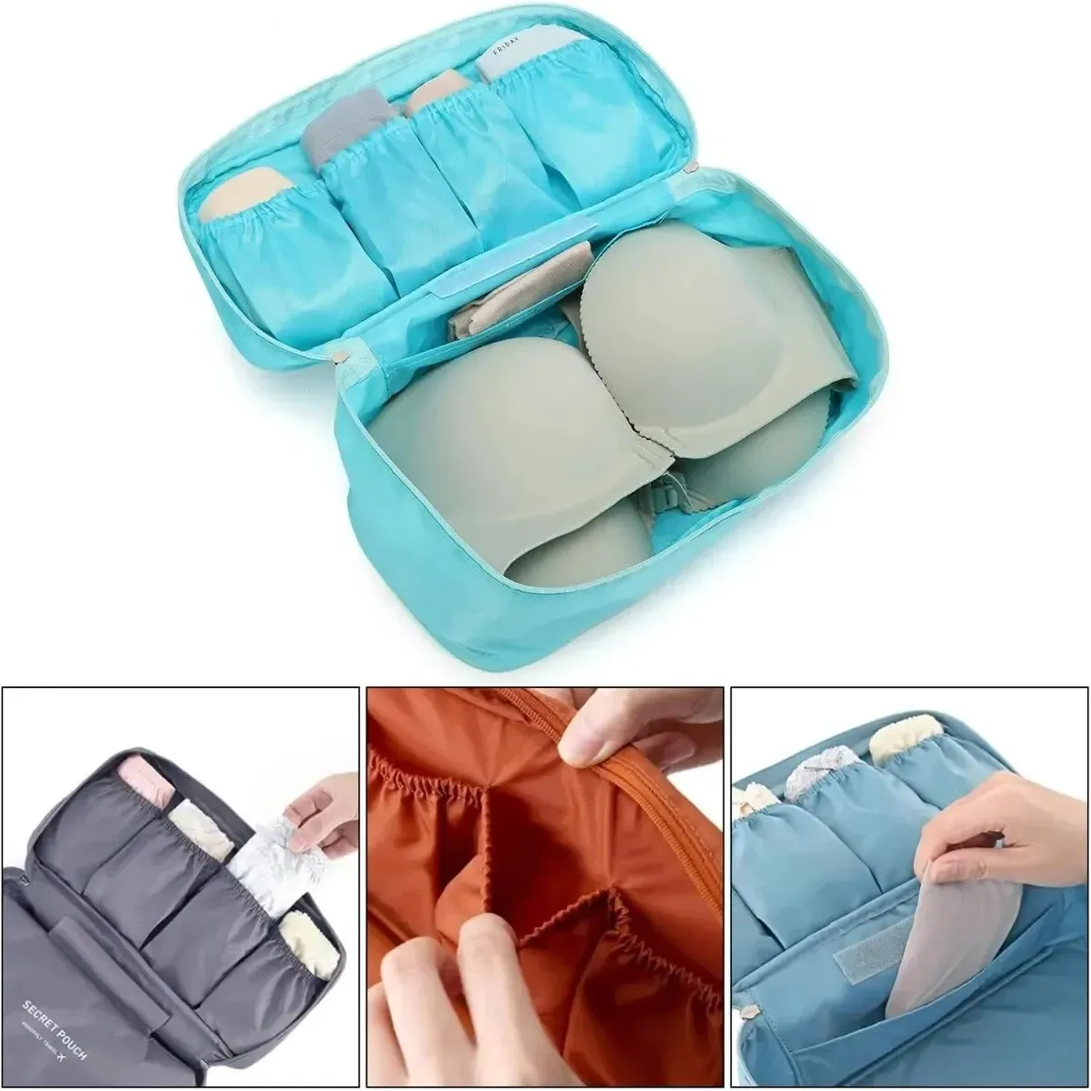 Sac de rangement de voyage portable multifonction pour soutien-gorge et sous-vêtements, avec trousse de toilette et cosmétiques 2