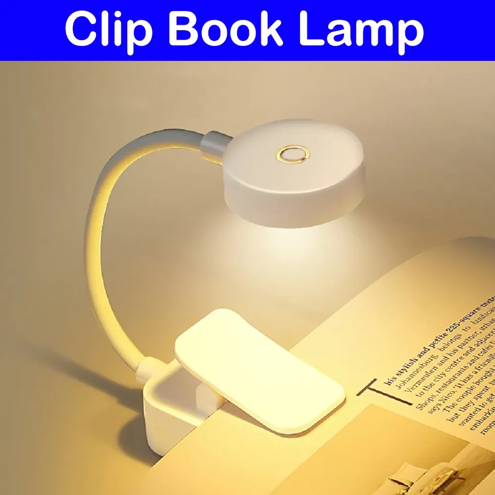 Mini lampe de lecture LED à pince, portable, à batterie, 3 modes d'éclairage et intensité réglable, protection des yeux