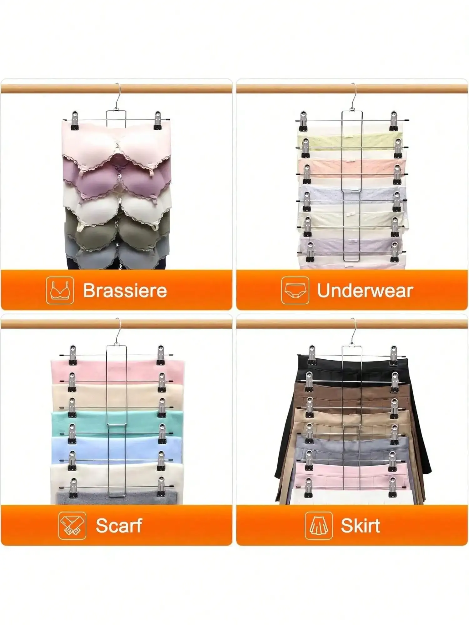 Organisateur de cintres à 6 niveaux pour pantalons, jeans et foulards, rangement de placard compact et antidérapant 4