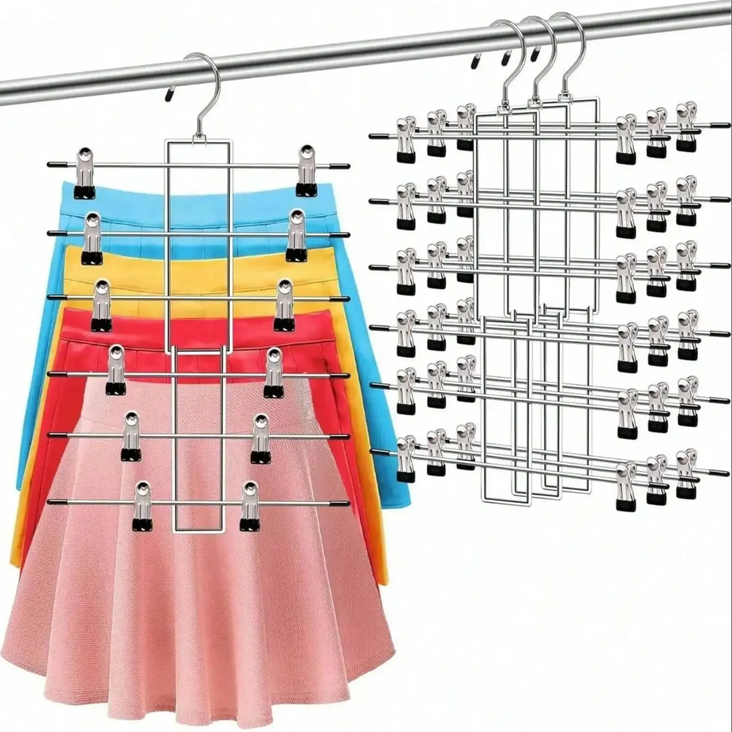 Organisateur de cintres à 6 niveaux pour pantalons, jeans et foulards, rangement de placard compact et antidérapant 7
