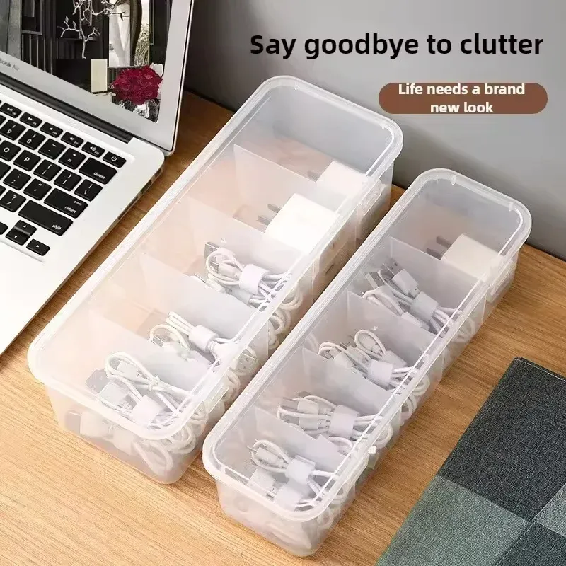 Organisateur de câbles transparent avec couvercle anti-poussière, boîte de rangement pour bureau et maison 3