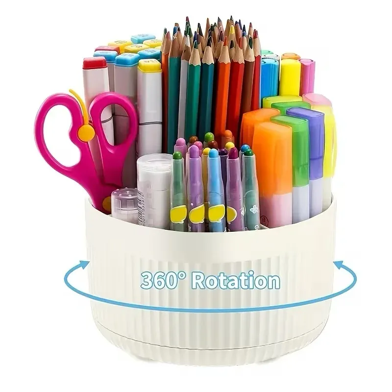 Organisateur de bureau rotatif à 360° avec tiroir, boîte de rangement en plastique à 5 compartiments – Porte-crayons multifonction 5