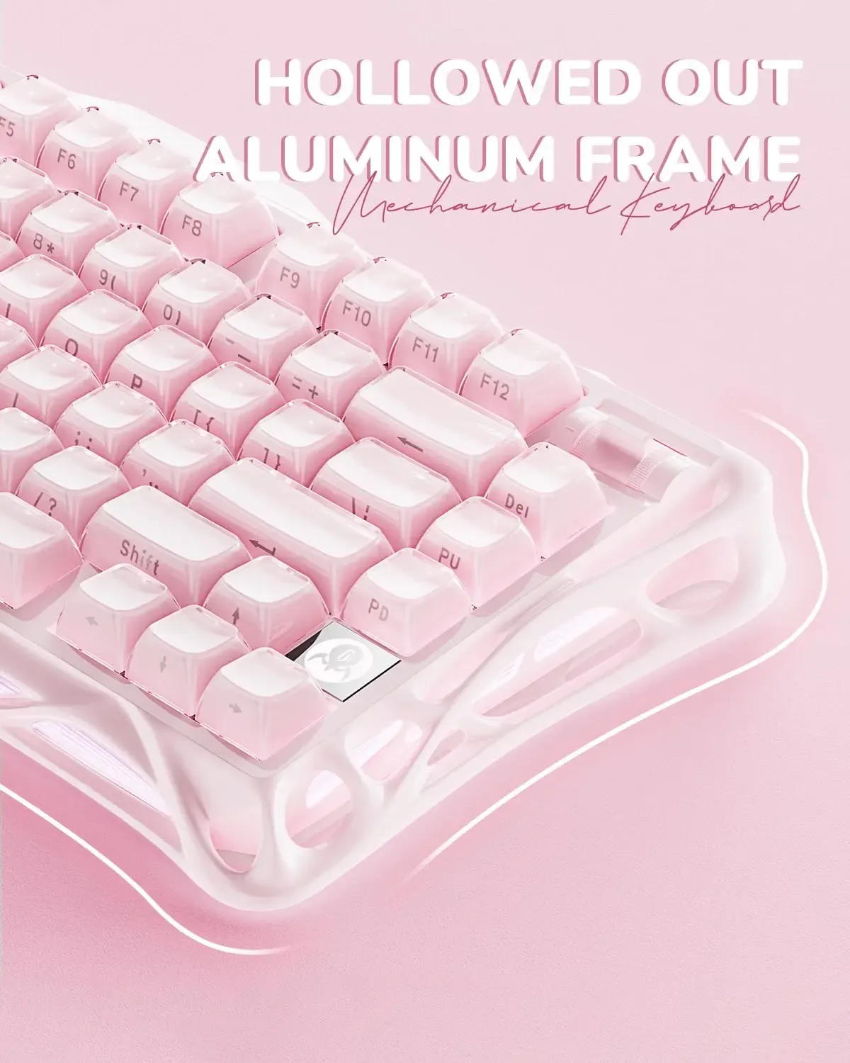 GravaStar Mercury K1 75% clavier mécanique de jeu sans fil rose en alliage d'aluminium, conception Exoskeleton, rétroéclairage RVB 3