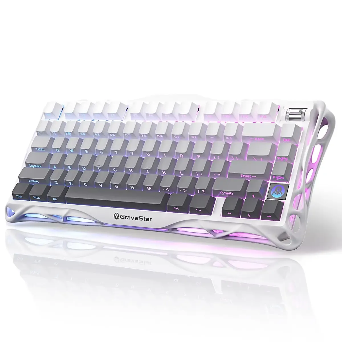 GravaStar Mercury K1 75% clavier mécanique de jeu sans fil rose en alliage d'aluminium, conception Exoskeleton, rétroéclairage RVB 7