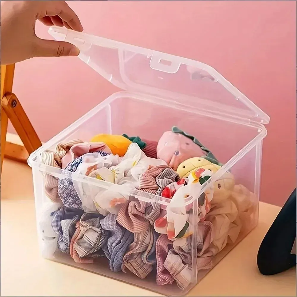 Grande boîte de rangement rectangulaire en plastique transparent, empilable, pour fournitures de bureau 6
