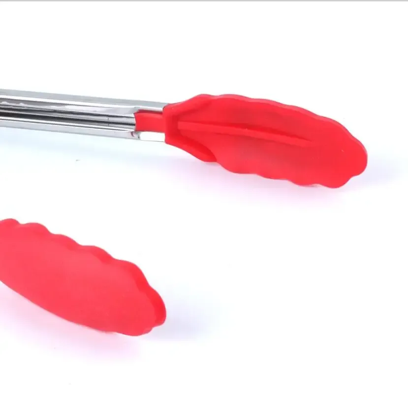 Pince alimentaire en silicone et acier inoxydable antidérapante, pince de cuisson pour barbecue et salades 5