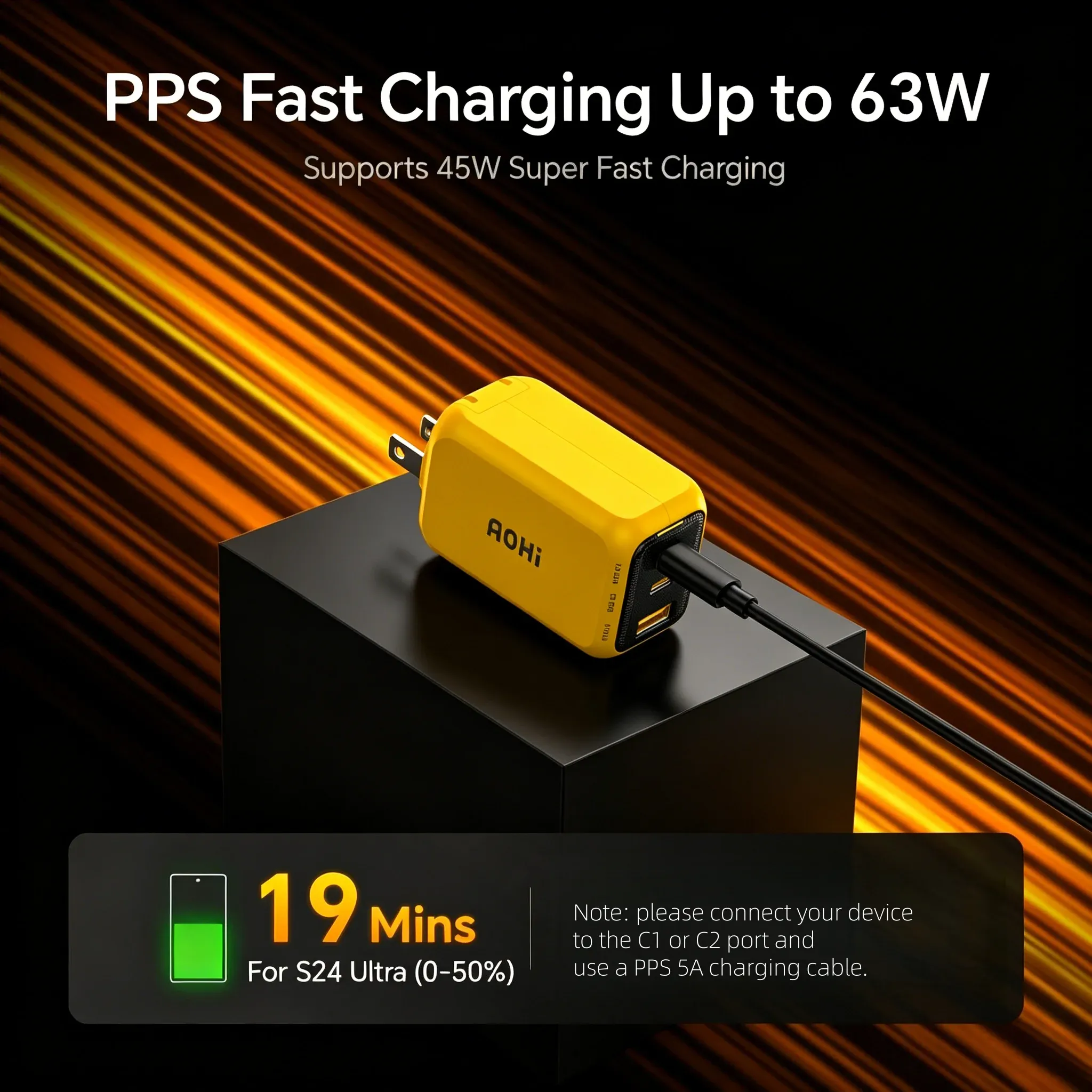 Chargeur GaN AOHI THE YOUTH 65 W Type-C PD à 3 ports, compatible QC 4.0, pour iPhone, ordinateur portable et tablette 3