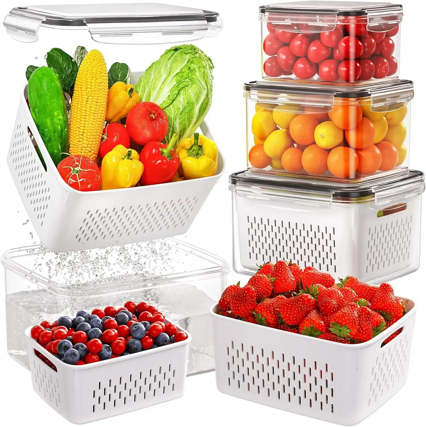 Conteneur de conservation pour réfrigérateur avec bol de lavage amovible et passoire, pour fruits, baies et laitue - Image 1