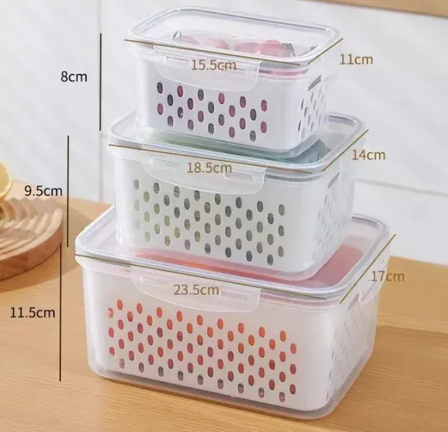 Conteneur de conservation pour réfrigérateur avec bol de lavage amovible et passoire, pour fruits, baies et laitue 7