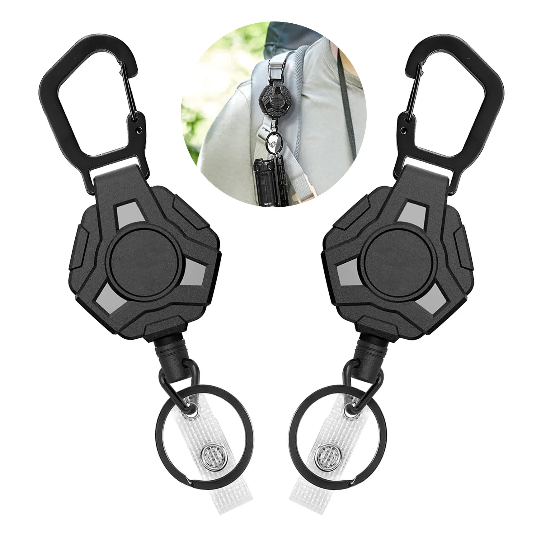 Porte-clés rétractable de pêche anti-perte, porte-badge à enrouleur avec lanière en métal, étiquette nominative, porte-carte, bobine, anneau de recul, clips, outils de boucle - Image 1