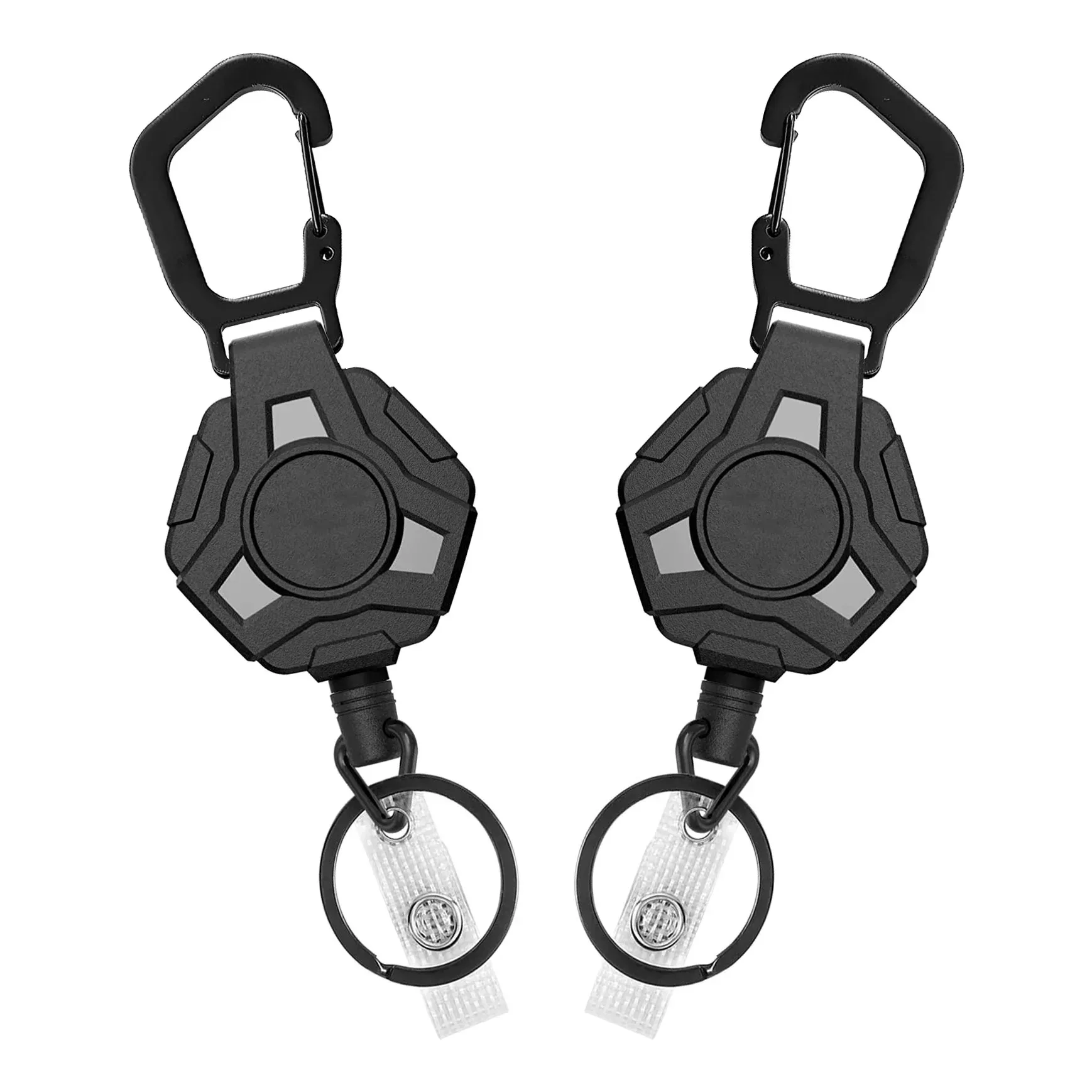 Porte-clés rétractable de pêche anti-perte, porte-badge à enrouleur avec lanière en métal, étiquette nominative, porte-carte, bobine, anneau de recul, clips, outils de boucle 7