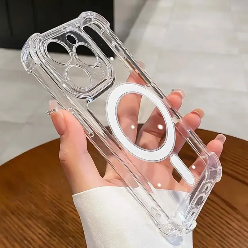 Coque transparente de luxe pour iPhone 18, 17, 16, 15, 14, 13, 12 Pro Max Plus, compatible MagSafe, antichoc, avec charge sans fil magnétique 3