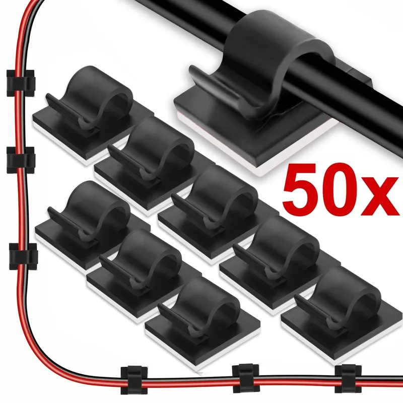 Clips de câbles auto-adhésifs (lot de 5 à 50) – Organisateur de câbles pour bureau et voiture - Image 1