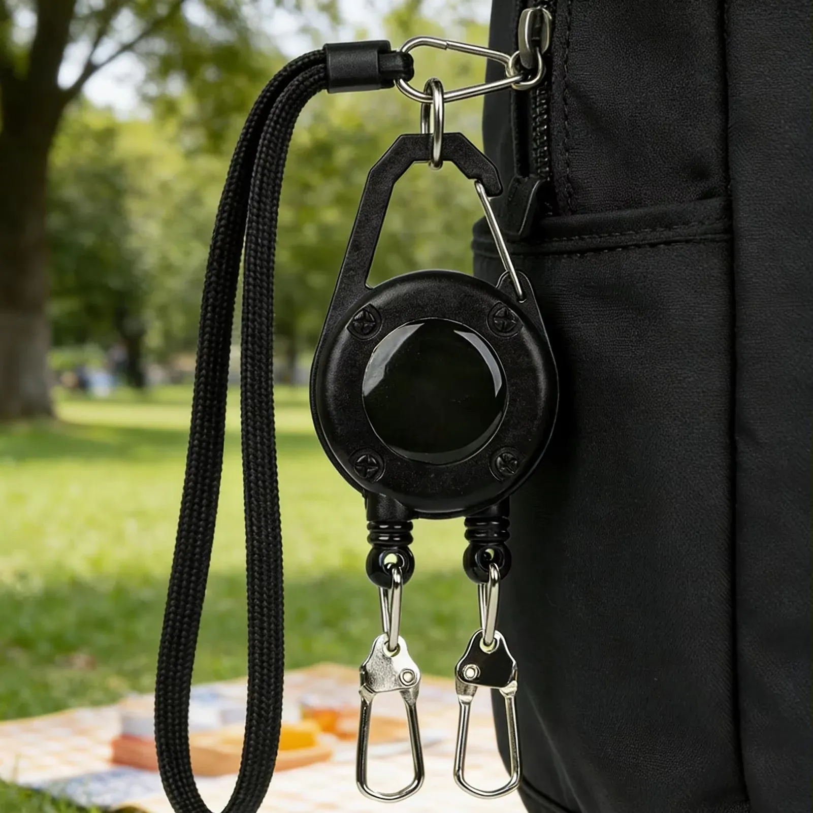 Porte-clés rétractable QAJTAO à double tête avec clip de ceinture et cordon en acier, pour la pêche en plein air 2