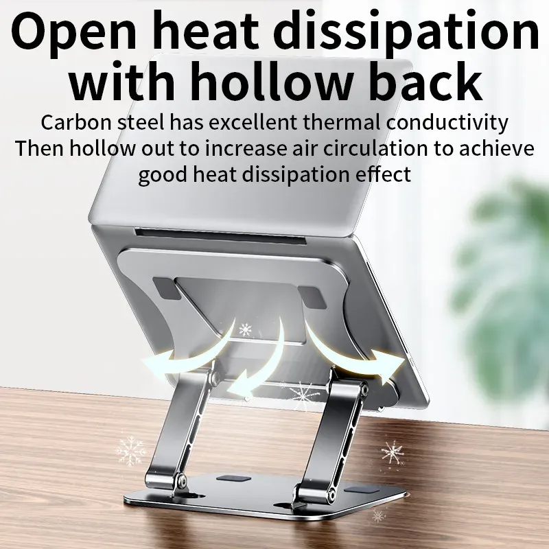 Support réglable pour téléphone et tablette en alliage d'aluminium, support pliable pour ordinateur portable jusqu'à 17 pouces, support de refroidissement. 3