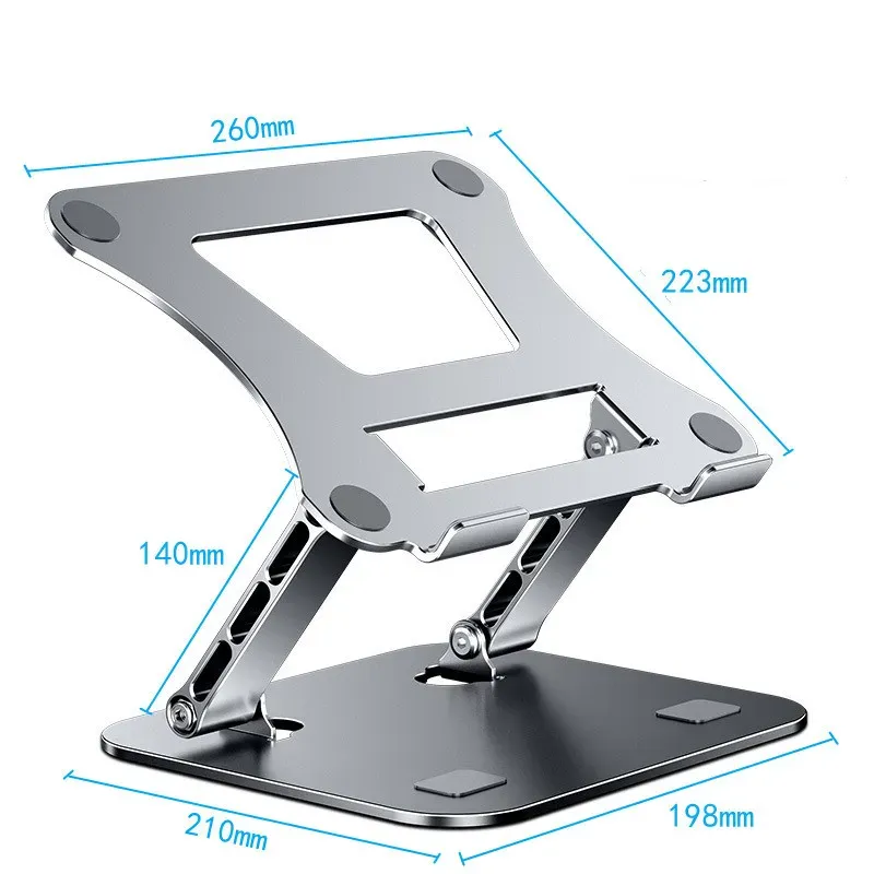 Support réglable pour téléphone et tablette en alliage d'aluminium, support pliable pour ordinateur portable jusqu'à 17 pouces, support de refroidissement. 7