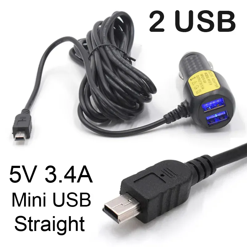 Câble d'alimentation pour caméra DVR de tableau de bord, chargeur allume-cigare 12-24 V, connecteurs Mini USB, Micro USB et USB-C, longueur 11,5 pieds (3,5 m) 14