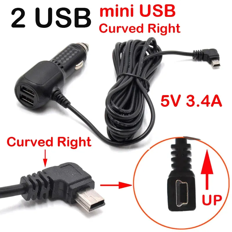 Câble d'alimentation pour caméra DVR de tableau de bord, chargeur allume-cigare 12-24 V, connecteurs Mini USB, Micro USB et USB-C, longueur 11,5 pieds (3,5 m) 15
