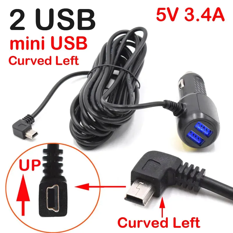 Câble d'alimentation pour caméra DVR de tableau de bord, chargeur allume-cigare 12-24 V, connecteurs Mini USB, Micro USB et USB-C, longueur 11,5 pieds (3,5 m) 12