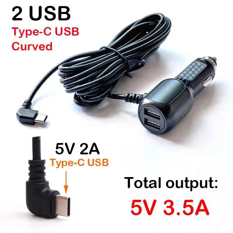Câble d'alimentation pour caméra DVR de tableau de bord, chargeur allume-cigare 12-24 V, connecteurs Mini USB, Micro USB et USB-C, longueur 11,5 pieds (3,5 m) 10