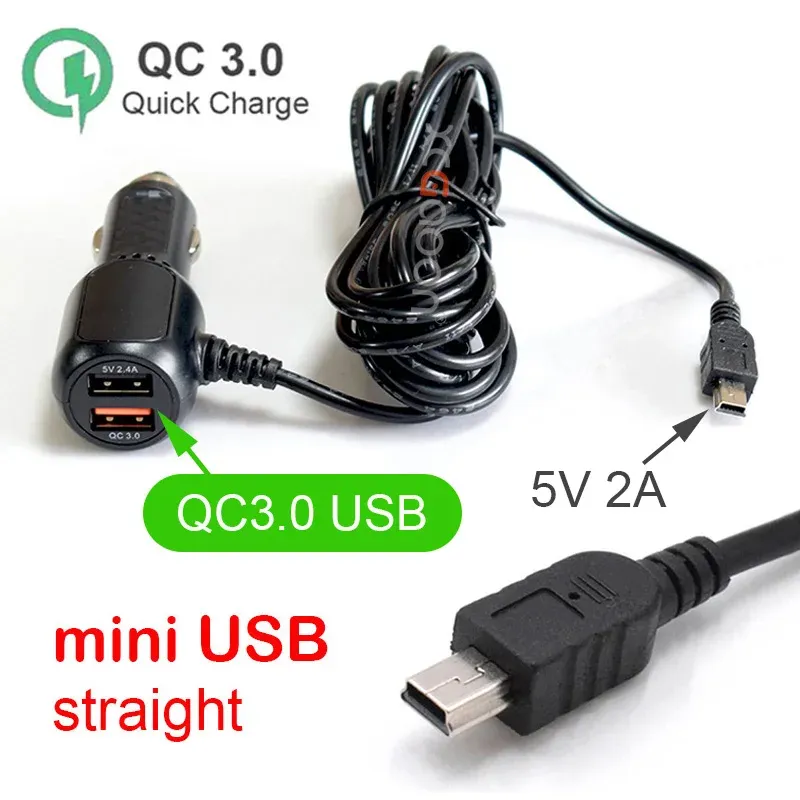 Câble d'alimentation pour caméra DVR de tableau de bord, chargeur allume-cigare 12-24 V, connecteurs Mini USB, Micro USB et USB-C, longueur 11,5 pieds (3,5 m) 11