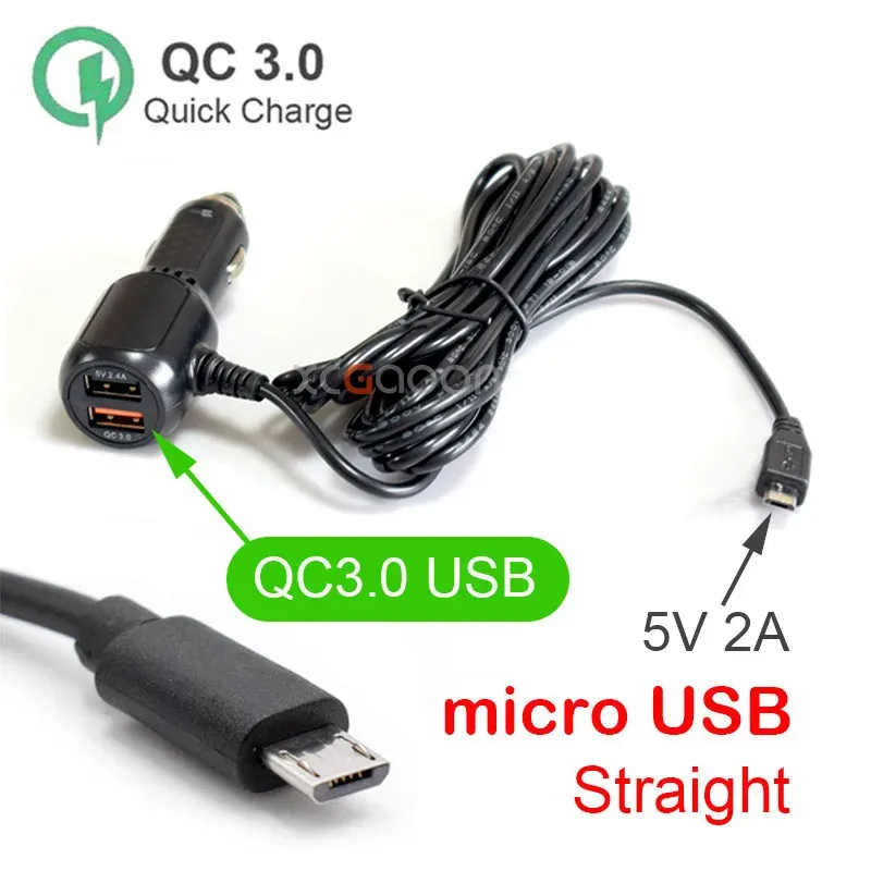 Câble d'alimentation pour caméra DVR de tableau de bord, chargeur allume-cigare 12-24 V, connecteurs Mini USB, Micro USB et USB-C, longueur 11,5 pieds (3,5 m) 13