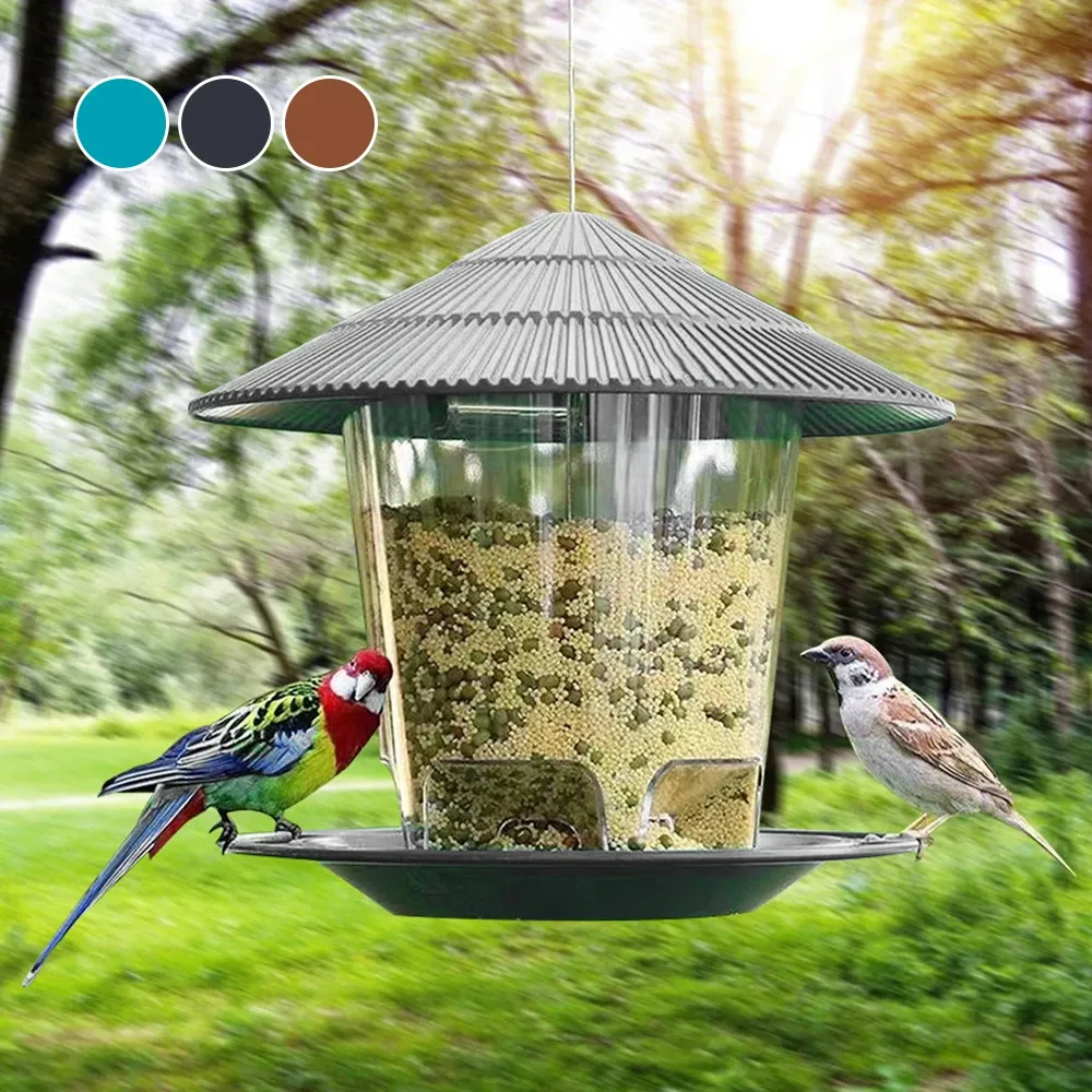 Mangeoire automatique à oiseaux à suspendre, belvédère de jardin extérieur, distributeur de nourriture pour oiseaux sauvages 4