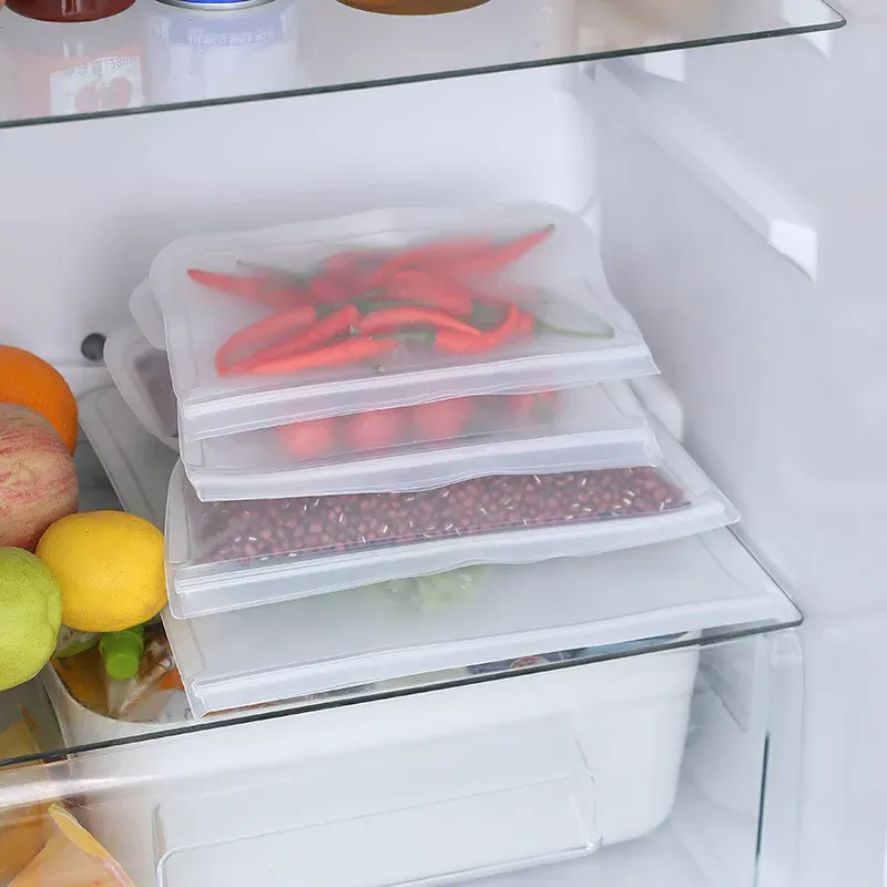 Conteneurs de stockage alimentaire en silicone, lot de 2, sacs de congélation réutilisables étanches et hermétiques, pochettes à fermeture zippée pour une fraîcheur préservée 2