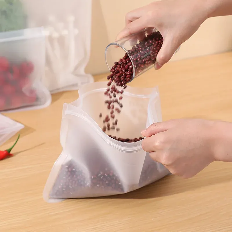 Conteneurs de stockage alimentaire en silicone, lot de 2, sacs de congélation réutilisables étanches et hermétiques, pochettes à fermeture zippée pour une fraîcheur préservée 3