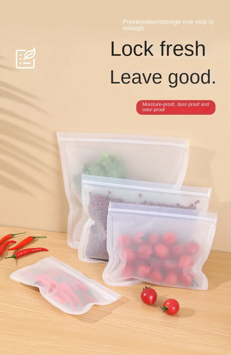 Sacs de conservation en silicone réutilisables, vue d'ensemble
