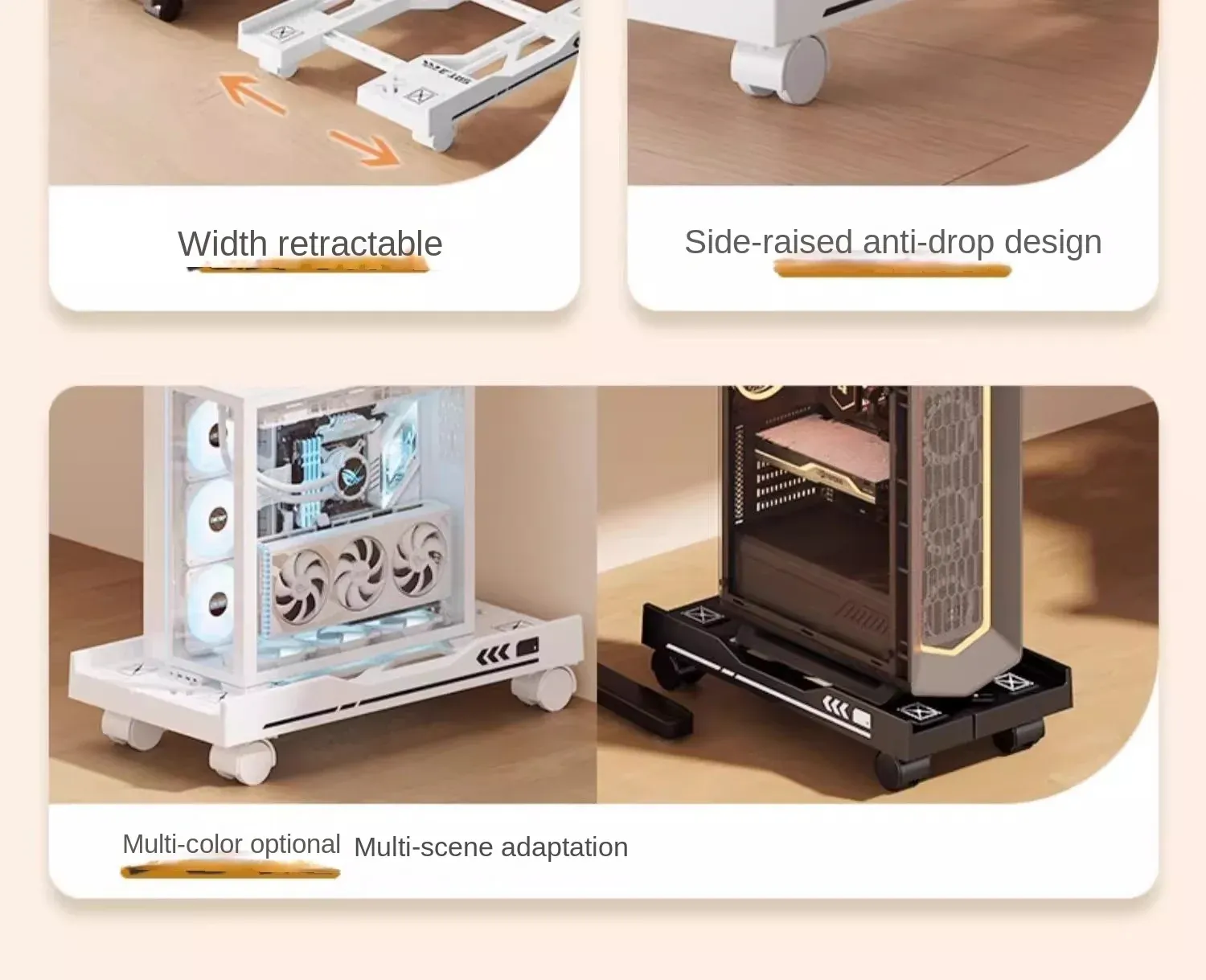 Support mobile installé sous un bureau