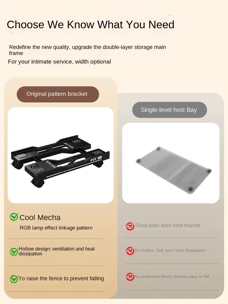 Support mobile réglable pour unité centrale vue de face