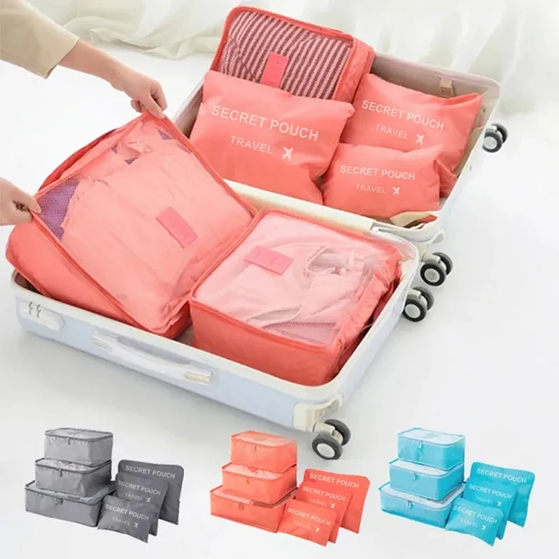 Ensemble de 6 organisateurs de voyage grande capacité pour bagages et vêtements, avec pochette de valise et cube d'emballage pour chaussures - Image 1