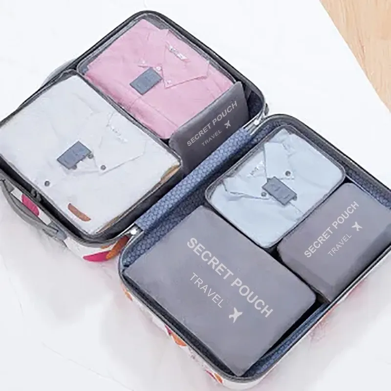 Ensemble de 6 organisateurs de voyage grande capacité pour bagages et vêtements, avec pochette de valise et cube d'emballage pour chaussures 8